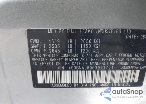 2015 Subaru Legacy 2.5I Limited из США, поврежденный, VIN 4S3BNAJ60F3073721